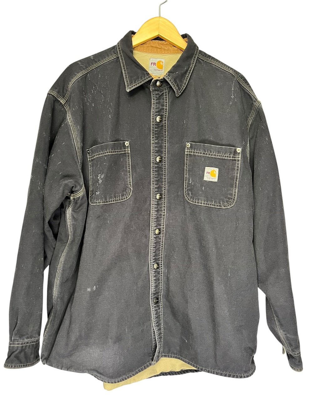 Vintage Carhartt FR Flame Resistant Shirt Jacket XL Faded Black Distressed
